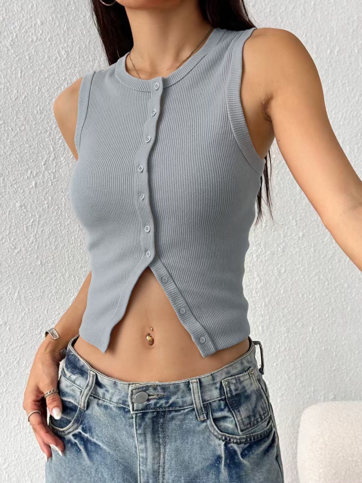 Women Ribbed Knit Sleeveless T - огляд і ціна Tank Top Ribbed